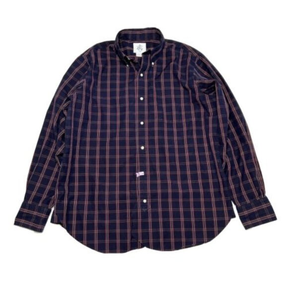 Brooks Brothers Black Fleece Button Down Shirt Plaid Size XL Navy Blue Red - Picture 1 of 6